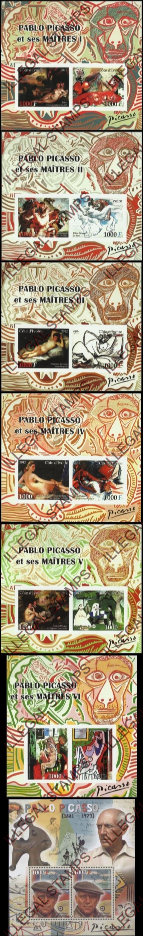 Ivory Coast 2012 Picasso Paintings Illegal Stamp Souvenir Sheets of 2 Ivory Coast 2012 Picasso Paintings Illegal Stamp Souvenir Sheets of 2