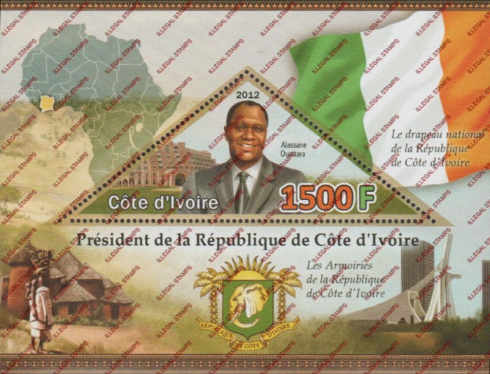 Ivory Coast 2012 President of Cote d'Ivoire Illegal Stamp Souvenir Sheet of 1 Ivory Coast 2012 President of Cote d'Ivoire Illegal Stamp Souvenir Sheet of 1