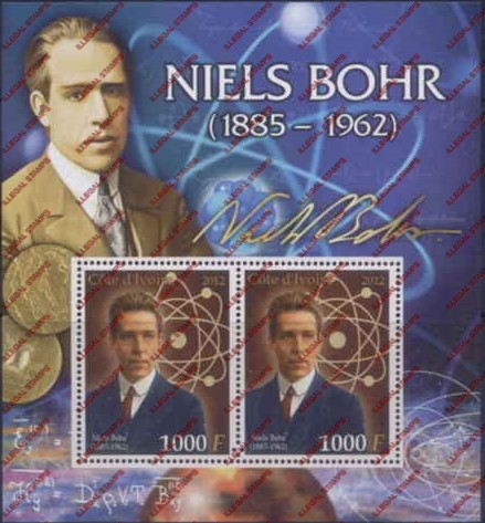 Ivory Coast 2012 Scientists Niels Bohr Illegal Stamp Souvenir Sheet of 2 Ivory Coast 2012 Scientists Niels Bohr Illegal Stamp Souvenir Sheet of 2