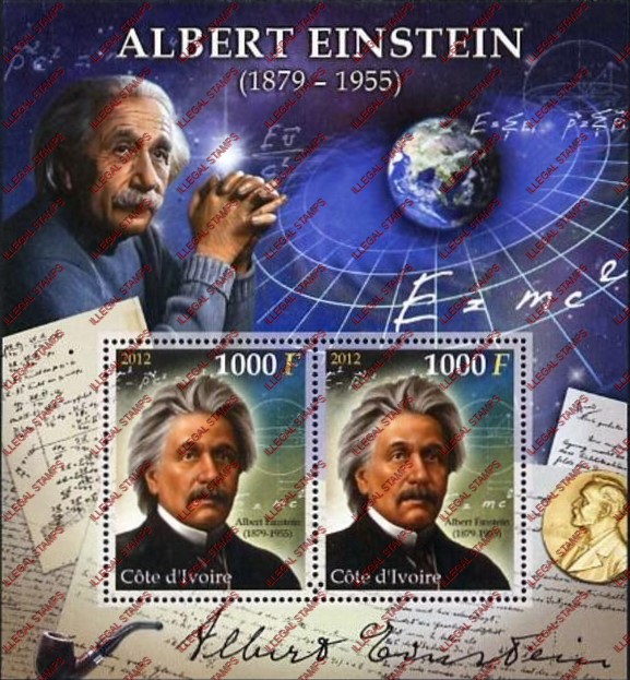 Ivory Coast 2012 Scientists Albert Einstein Illegal Stamp Souvenir Sheet of 2 Ivory Coast 2012 Scientists Albert Einstein Illegal Stamp Souvenir Sheet of 2