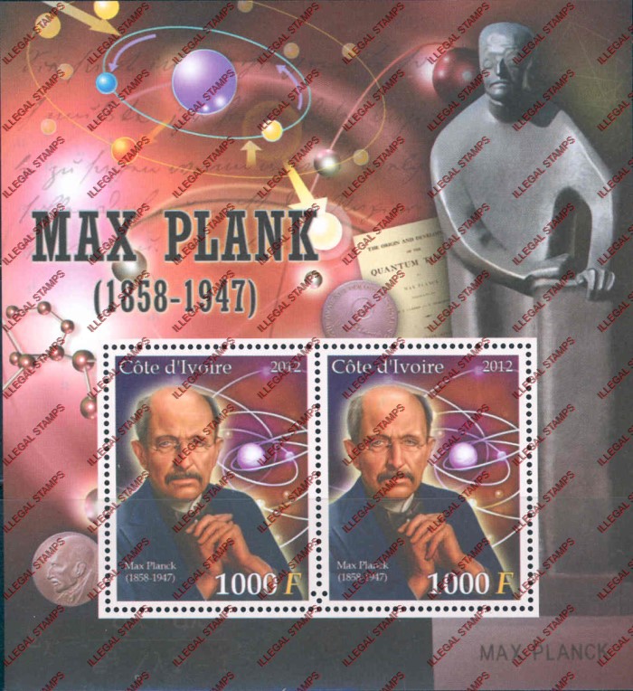 Ivory Coast 2012 Scientists Max Plank Illegal Stamp Souvenir Sheet of 2 Ivory Coast 2012 Scientists Max Plank Illegal Stamp Souvenir Sheet of 2