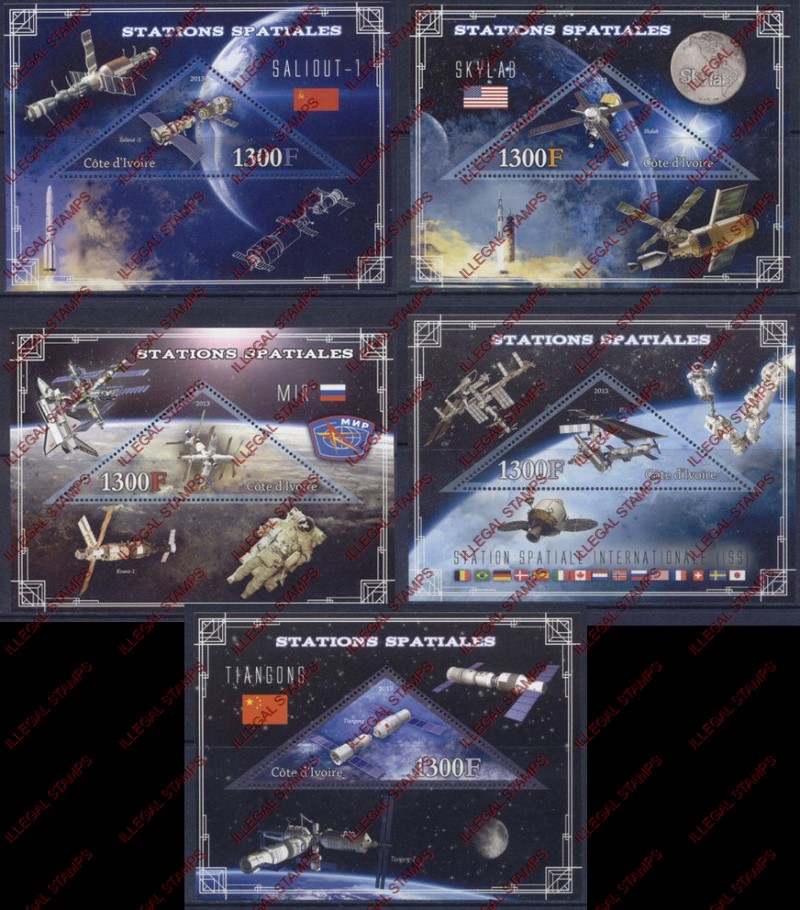 Ivory Coast 2012 Space Stations Illegal Stamp Souvenir Sheets of 1 Ivory Coast 2012 Space Stations Illegal Stamp Souvenir Sheets of 1
