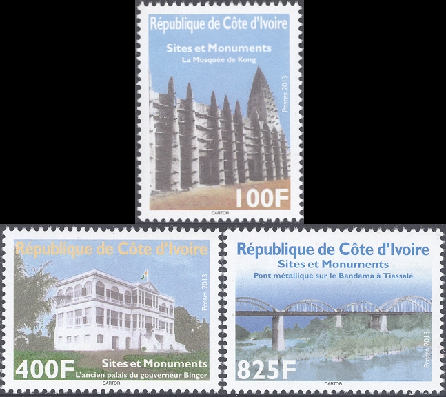 Ivory Coast Historic Sites and Monuments Scott 1189-1191 Ivory Coast 2013 Historic Sites and Monuments Scott 1189-1191