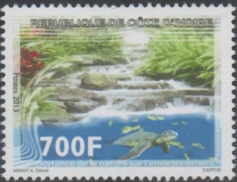 Ivory Coast Turtle and Waterfall Scott 1192 Ivory Coast 2013 Turtle and Waterfall Scott 1192