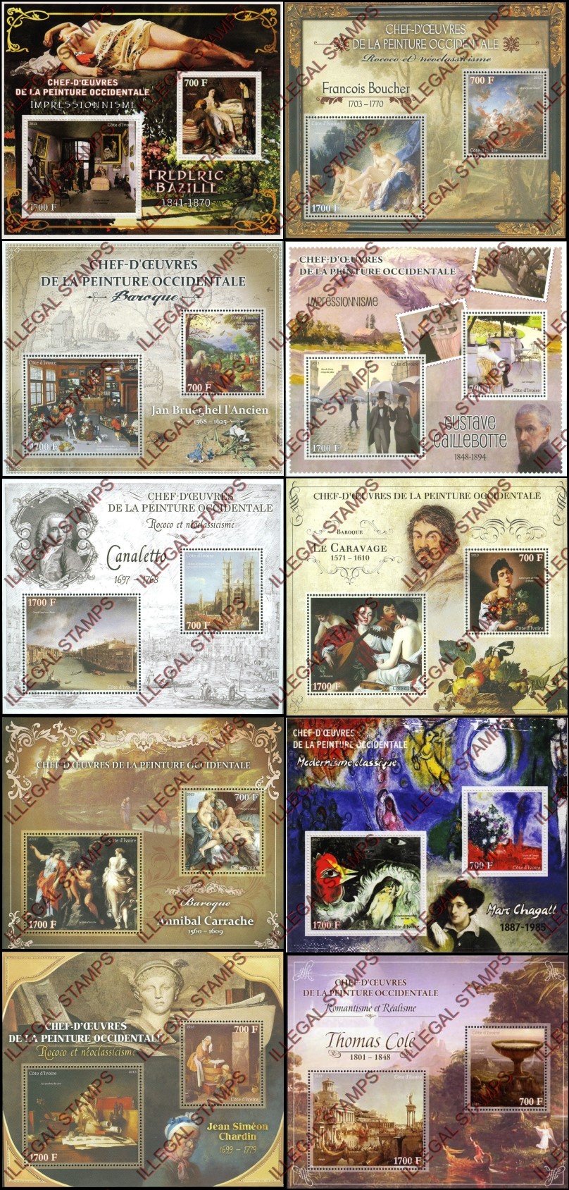 Ivory Coast 2013 Art Impressionism Paintings Illegal Stamp Souvenir Sheets of 2 (part 1) Ivory Coast 2013 Art Impressionism Paintings Illegal Stamp Souvenir Sheets of 2 (part 1)