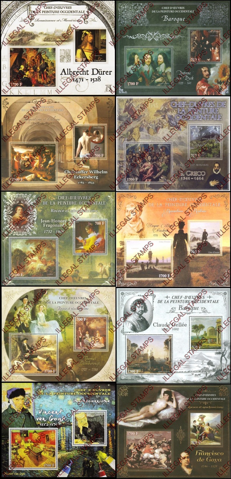 Ivory Coast 2013 Art Impressionism Paintings Illegal Stamp Souvenir Sheets of 2 (part 3) Ivory Coast 2013 Art Impressionism Paintings Illegal Stamp Souvenir Sheets of 2 (part 3)