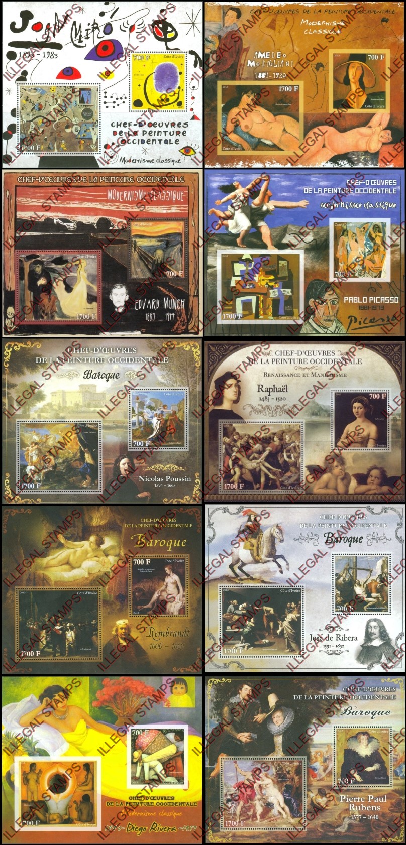 Ivory Coast 2013 Art Impressionism Paintings Illegal Stamp Souvenir Sheets of 2 (part 6) Ivory Coast 2013 Art Impressionism Paintings Illegal Stamp Souvenir Sheets of 2 (part 6)