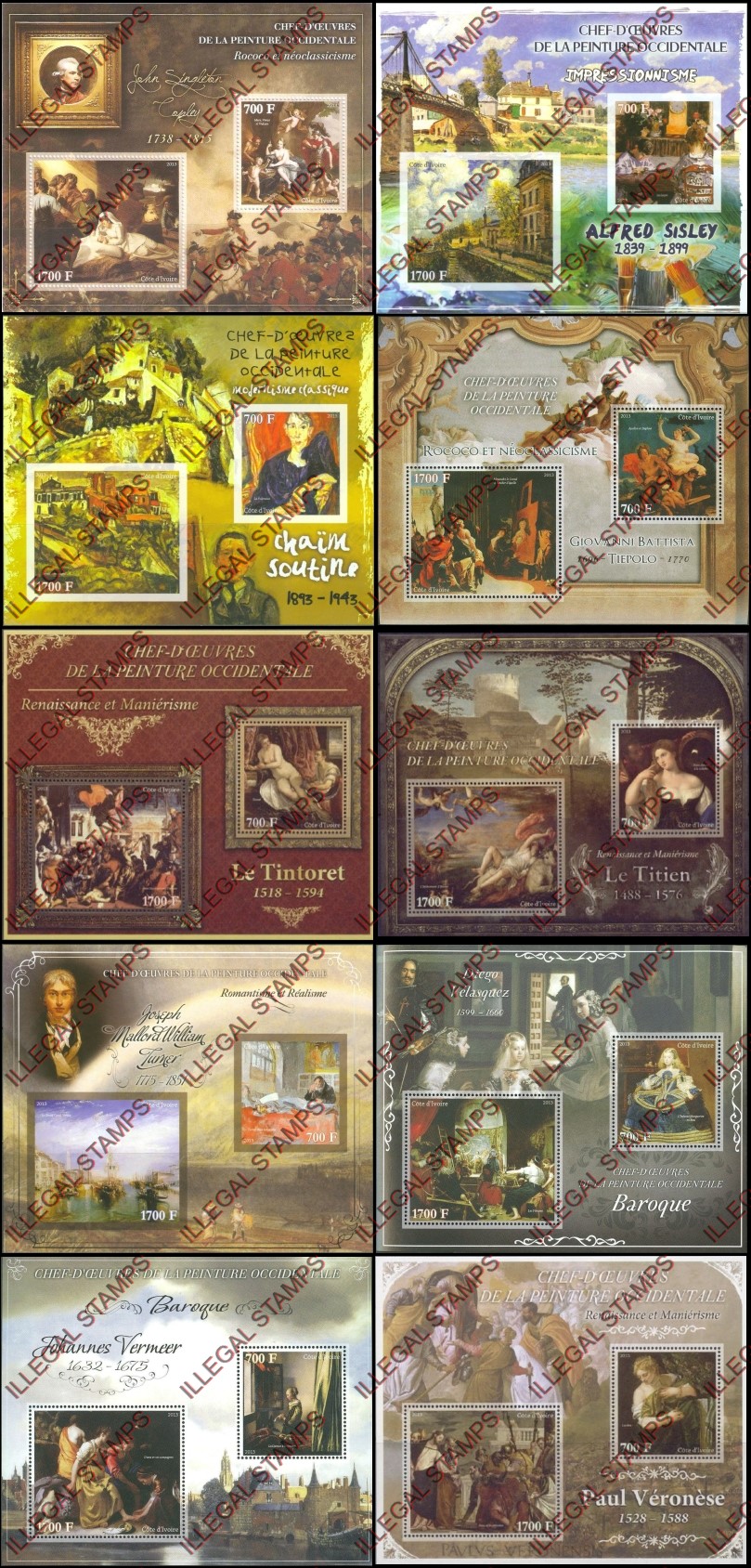 Ivory Coast 2013 Art Impressionism Paintings Illegal Stamp Souvenir Sheets of 2 (part 7) Ivory Coast 2013 Art Impressionism Paintings Illegal Stamp Souvenir Sheets of 2 (part 7)