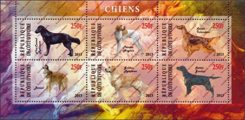 Ivory Coast 2013 Dogs Illegal Stamp Sheetlet of 6 Ivory Coast 2013 Dogs Illegal Stamp Sheetlet of 6