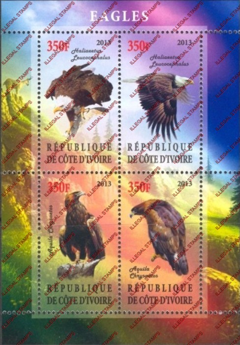 Ivory Coast 2013 Eagles Illegal Stamp Souvenir Sheet of 4 Ivory Coast 2013 Eagles Illegal Stamp Souvenir Sheet of 4