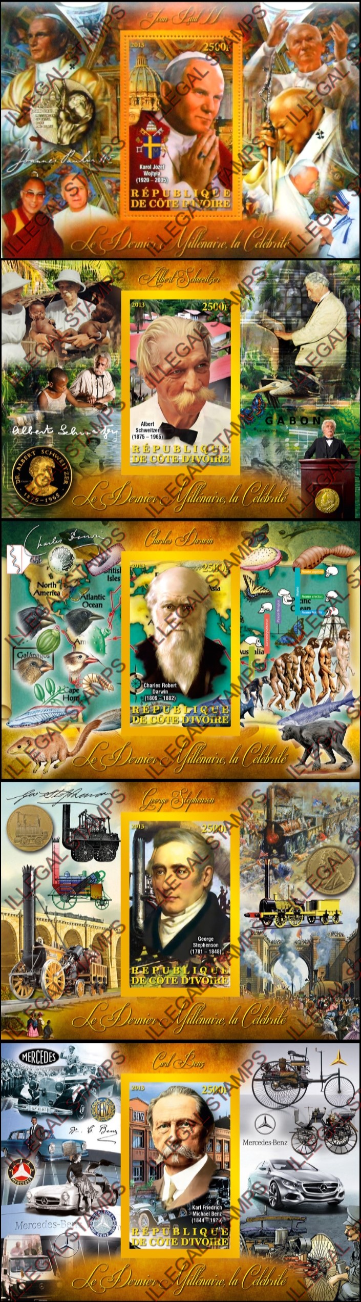 Ivory Coast 2013 Famous Leaders Illegal Stamp Souvenir Sheet of 4 (part 1) Ivory Coast 2013 Famous Leaders Illegal Stamp Souvenir Sheet of 4 (part 1)