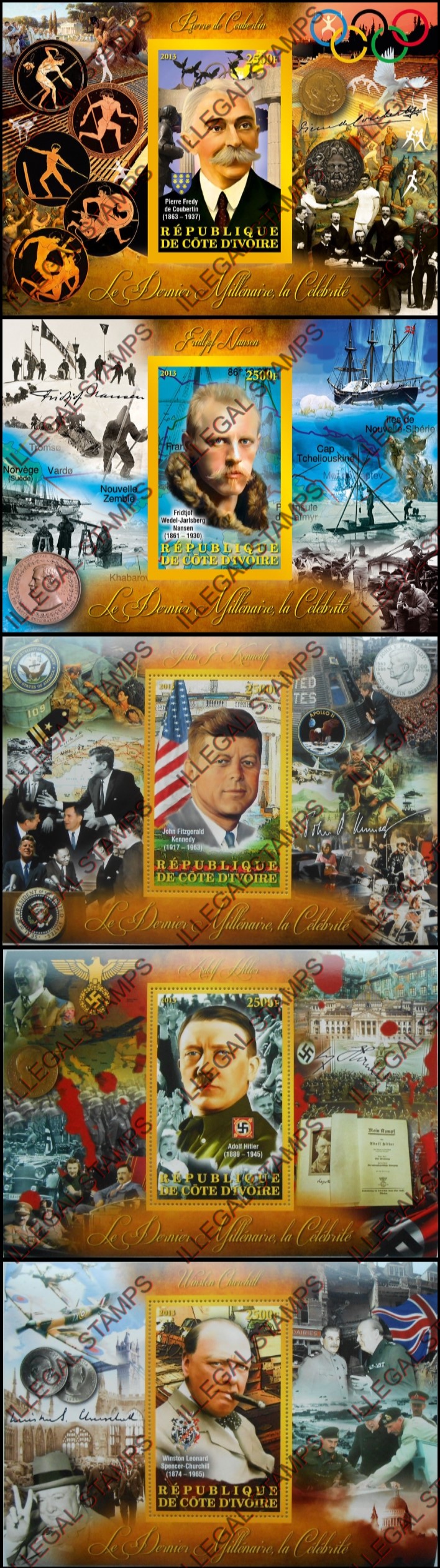 Ivory Coast 2013 Famous Leaders Illegal Stamp Souvenir Sheet of 4 (part 5) Ivory Coast 2013 Famous Leaders Illegal Stamp Souvenir Sheet of 4 (part 5)