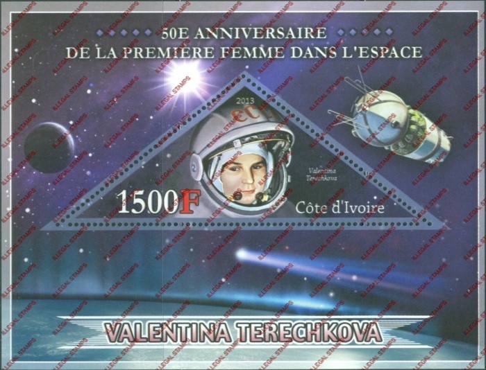 Ivory Coast 2013 First Woman in Space Illegal Stamp Souvenir Sheet of 1 Ivory Coast 2013 First Woman in Space Illegal Stamp Souvenir Sheet of 1