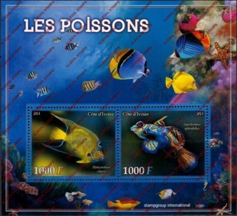 Ivory Coast 2013 Fish Illegal Stamp Souvenir Sheet of 2 Ivory Coast 2013 Fish Illegal Stamp Souvenir Sheet of 2