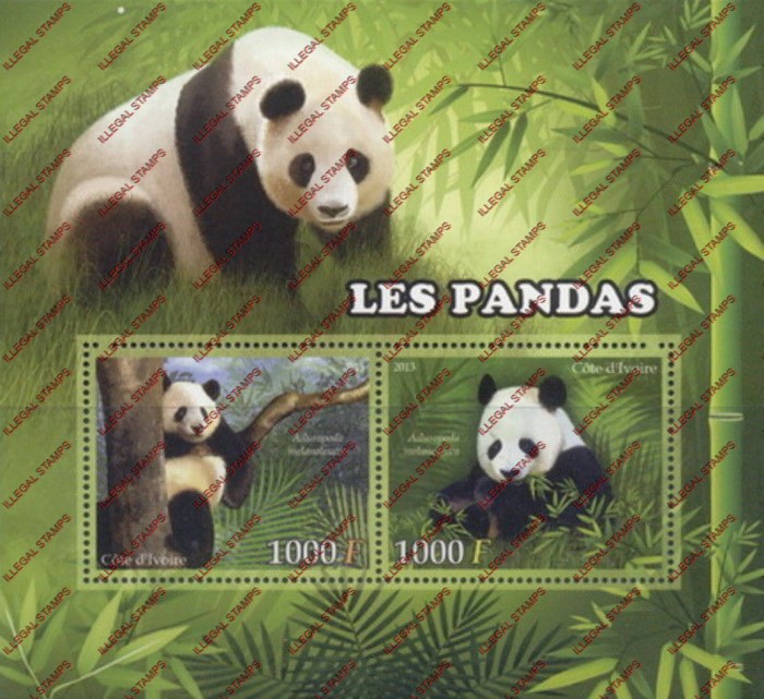 Ivory Coast 2013 Pandas Illegal Stamp Souvenir Sheet of 2 Ivory Coast 2013 Pandas Illegal Stamp Souvenir Sheet of 2