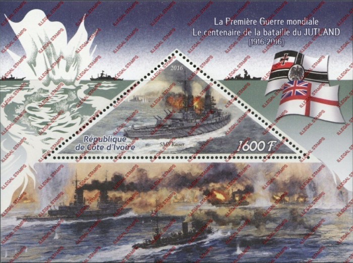 Ivory Coast 2016 Battle of Jutland Illegal Stamp Souvenir Sheet of 1 Ivory Coast 2016 Battle of Jutland Illegal Stamp Souvenir Sheet of 1