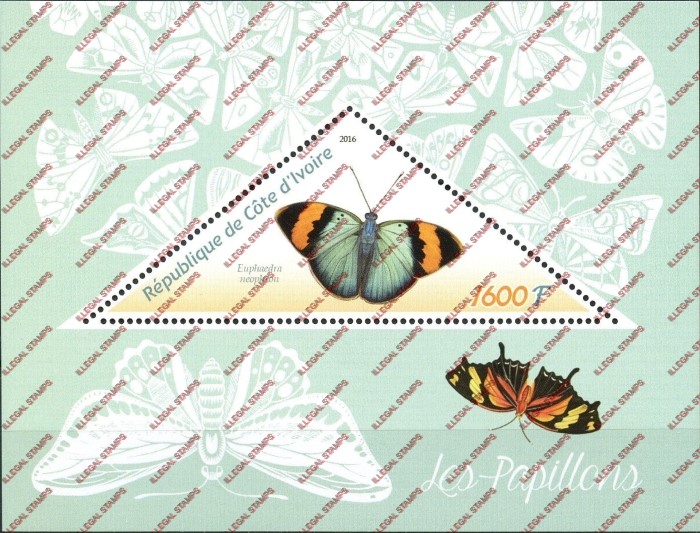 Ivory Coast 2016 Butterflies Illegal Stamp Souvenir Sheet of 1 Ivory Coast 2016 Butterflies Illegal Stamp Souvenir Sheet of 1