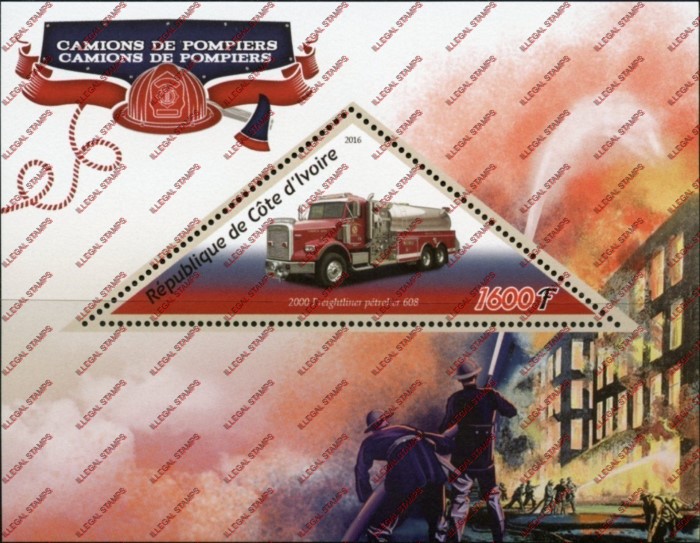 Ivory Coast 2016 Fire Engines Illegal Stamp Souvenir Sheet of 1 Ivory Coast 2016 Fire Engines Illegal Stamp Souvenir Sheet of 1