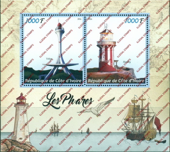 Ivory Coast 2016 Lighthouses Illegal Stamp Souvenir Sheet of 2 Ivory Coast 2016 Lighthouses Illegal Stamp Souvenir Sheet of 2