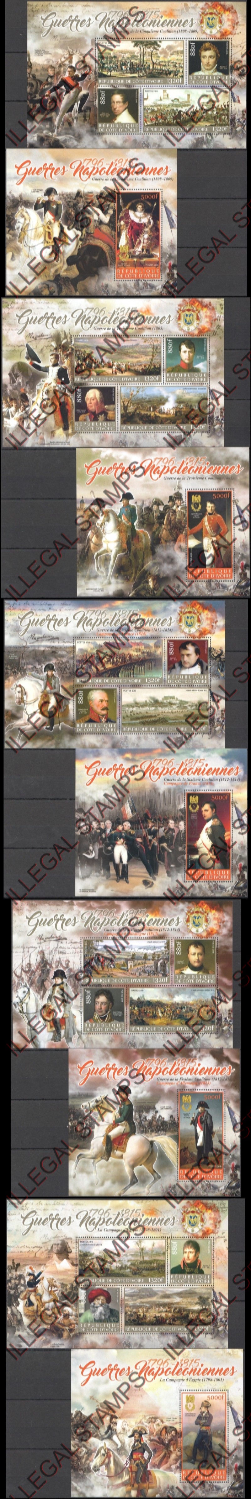 Ivory Coast 2016 Napoleon Illegal Stamp Souvenir Sheets of 4 and 1 (part 2) Ivory Coast 2016 Napoleon Illegal Stamp Souvenir Sheets of 4 and 1 (part 2)