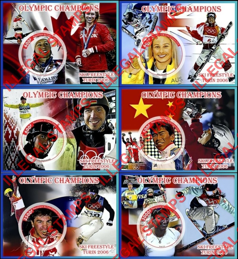 Ivory Coast 2016 Olympic Champions Ski Freestyle Turin 2006 Illegal Stamp Souvenir Sheets of 1 Ivory Coast 2016 Olympic Champions Ski Freestyle Turin 2006 Illegal Stamp Souvenir Sheets of 1