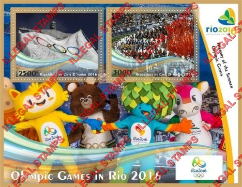 Ivory Coast 2016 History of the Summer Olympic Games Illegal Stamp Souvenir Sheet of 2 Ivory Coast 2016 History of the Summer Olympic Games Illegal Stamp Souvenir Sheet of 2