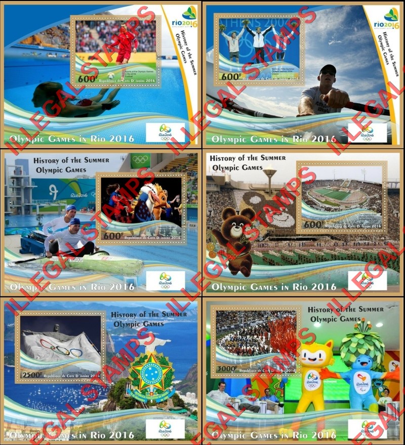 Ivory Coast 2016 History of the Summer Olympic Games Illegal Stamp Souvenir Sheets of 1 Ivory Coast 2016 History of the Summer Olympic Games Illegal Stamp Souvenir Sheets of 1