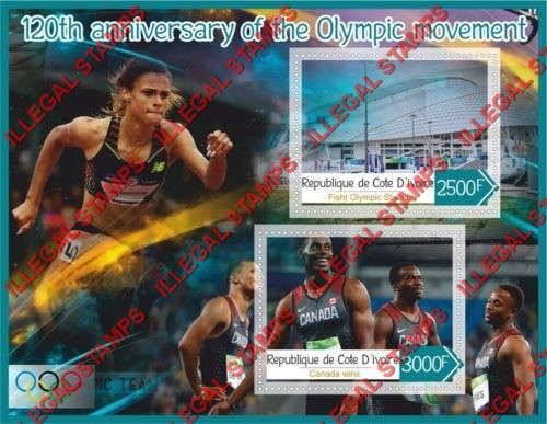 Ivory Coast 2016 120th Anniversary of the Olympic Movement Illegal Stamp Souvenir Sheet of 2 Ivory Coast 2016 120th Anniversary of the Olympic Movement Illegal Stamp Souvenir Sheet of 2