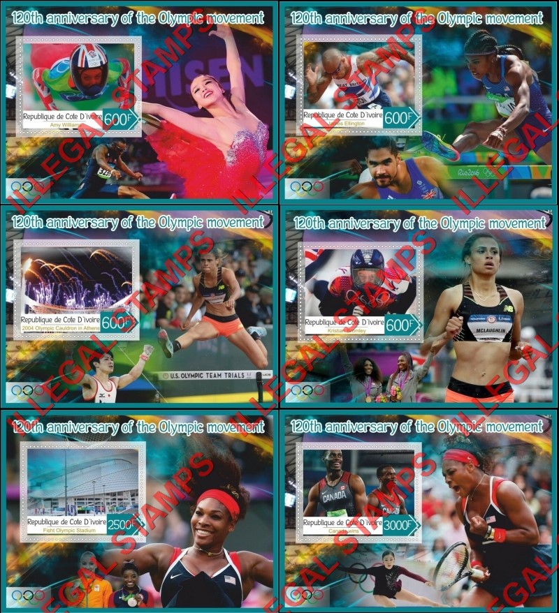 Ivory Coast 2016 120th Anniversary of the Olympic Movement Illegal Stamp Souvenir Sheets of 1 Ivory Coast 2016 120th Anniversary of the Olympic Movement Illegal Stamp Souvenir Sheets of 1