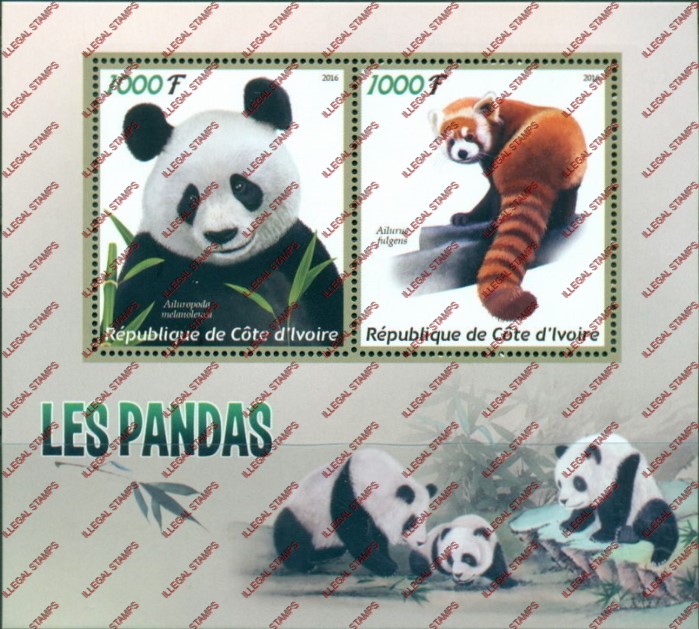 Ivory Coast 2016 Pandas Illegal Stamp Souvenir Sheet of 2 Ivory Coast 2016 Pandas Illegal Stamp Souvenir Sheet of 2