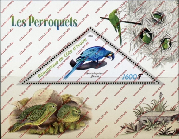 Ivory Coast 2016 Parrots Illegal Stamp Souvenir Sheet of 1 Ivory Coast 2016 Parrots Illegal Stamp Souvenir Sheet of 1