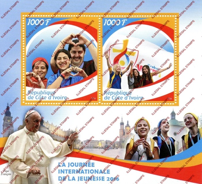Ivory Coast 2016 Pope Francis Illegal Stamp Souvenir Sheet of 2 Ivory Coast 2016 Pope Francis Illegal Stamp Souvenir Sheet of 2