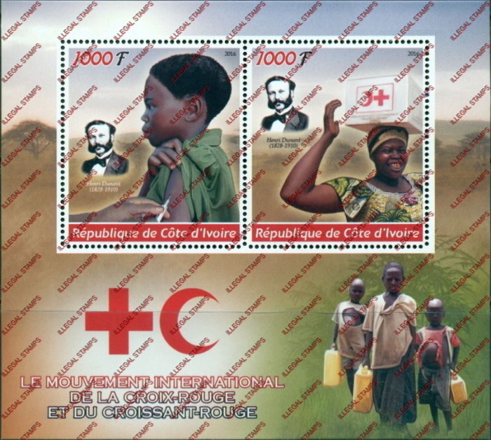 Ivory Coast 2016 Red Cross Illegal Stamp Souvenir Sheet of 2 Ivory Coast 2016 Red Cross Illegal Stamp Souvenir Sheet of 2