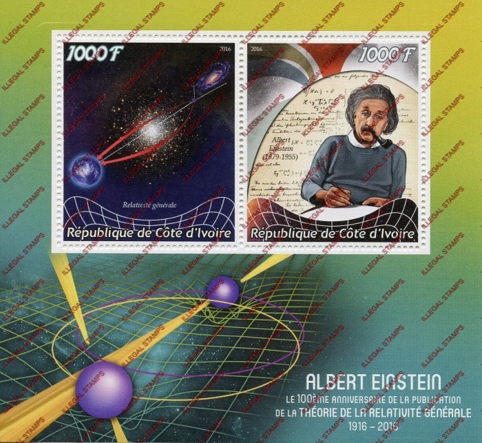 Ivory Coast 2016 Science Albert Einstein Illegal Stamp Souvenir Sheet of 2 Ivory Coast 2016 Science Albert Einstein Illegal Stamp Souvenir Sheet of 2