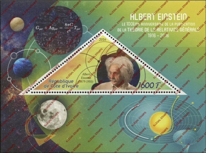 Ivory Coast 2016 Science Albert Einstein Illegal Stamp Souvenir Sheet of 1 Ivory Coast 2016 Science Albert Einstein Illegal Stamp Souvenir Sheet of 1