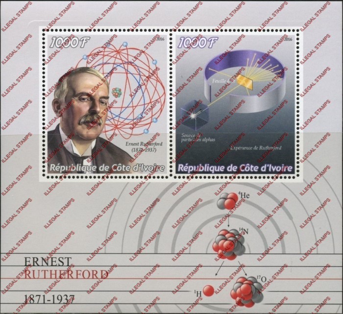 Ivory Coast 2016 Science Ernst Rutherford Illegal Stamp Souvenir Sheet of 2 Ivory Coast 2016 Science Ernst Rutherford Illegal Stamp Souvenir Sheet of 2