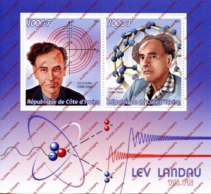 Ivory Coast 2016 Science Lev Landau Illegal Stamp Souvenir Sheet of 2 Ivory Coast 2016 Science Lev Landau Illegal Stamp Souvenir Sheet of 2