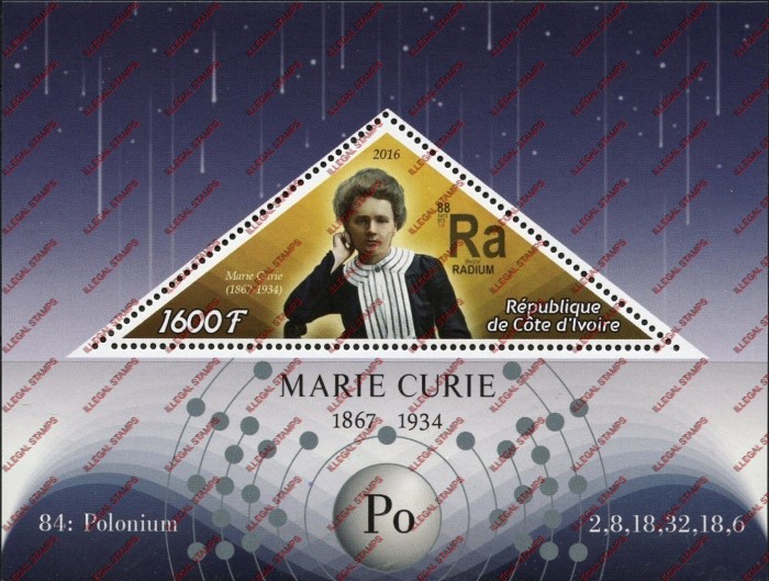 Ivory Coast 2016 Science Marie Curie Illegal Stamp Souvenir Sheet of 1 Ivory Coast 2016 Science Marie Curie Illegal Stamp Souvenir Sheet of 1