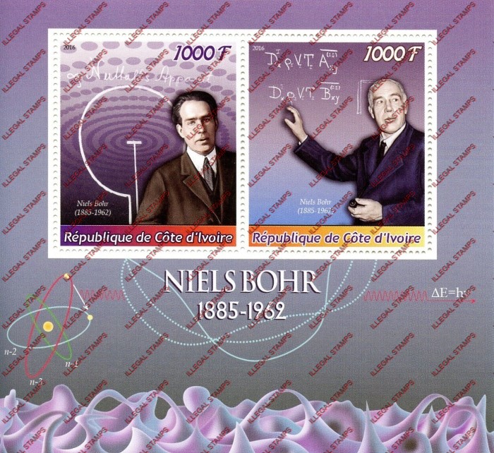Ivory Coast 2016 Science Neils Bohr Illegal Stamp Souvenir Sheet of 2 Ivory Coast 2016 Science Neils Bohr Illegal Stamp Souvenir Sheet of 2
