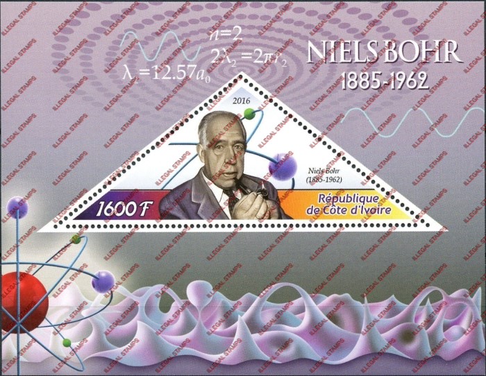 Ivory Coast 2016 Science Neils Bohr Illegal Stamp Souvenir Sheet of 1 Ivory Coast 2016 Science Neils Bohr Illegal Stamp Souvenir Sheet of 1