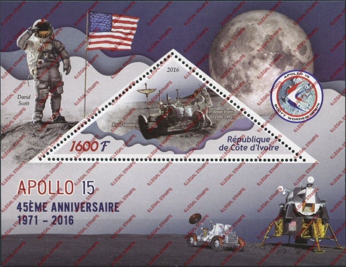 Ivory Coast 2016 Space Apollo 15 Illegal Stamp Souvenir Sheet of 1 Ivory Coast 2016 Space Apollo 15 Illegal Stamp Souvenir Sheet of 1