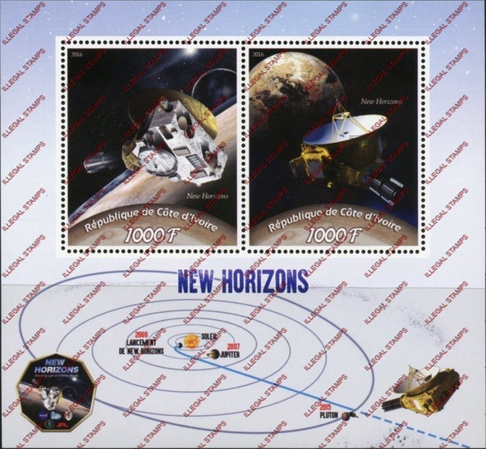 Ivory Coast 2016 Space New Horizons Illegal Stamp Souvenir Sheet of 2 Ivory Coast 2016 Space New Horizons Illegal Stamp Souvenir Sheet of 2