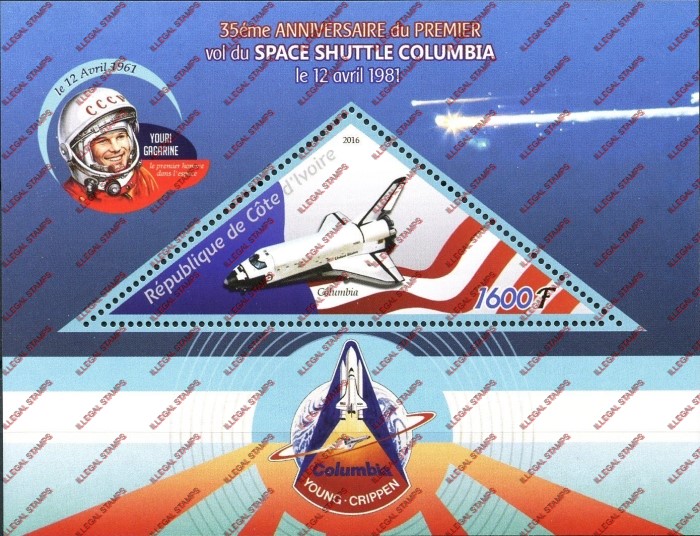 Ivory Coast 2016 Space Shuttle Columbia Illegal Stamp Souvenir Sheet of 1 Ivory Coast 2016 Space Shuttle Columbia Illegal Stamp Souvenir Sheet of 1