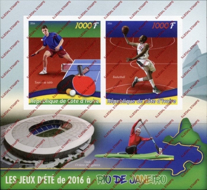 Ivory Coast 2016 Summer Olympic Games Illegal Stamp Souvenir Sheet of 2 Ivory Coast 2016 Summer Olympic Games Illegal Stamp Souvenir Sheet of 2