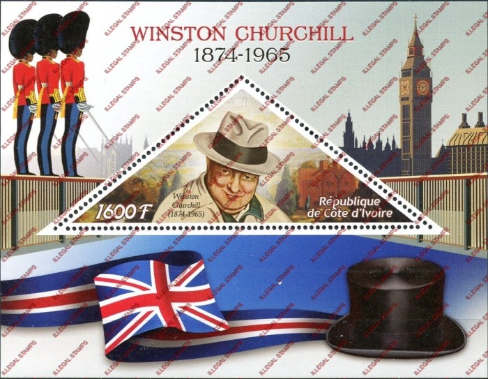Ivory Coast 2016 Winston Churchill Illegal Stamp Souvenir Sheet of 1 Ivory Coast 2016 Winston Churchill Illegal Stamp Souvenir Sheet of 1