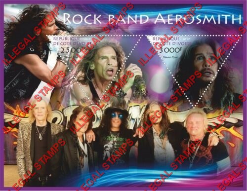 Ivory Coast 2017 Aerosmith Rock Band Steven Tyler Illegal Stamp Souvenir Sheet of 2 Ivory Coast 2017 Aerosmith Rock Band Steven Tyler Illegal Stamp Souvenir Sheet of 2