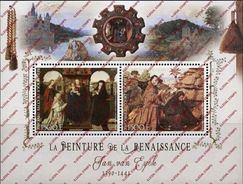Ivory Coast 2017 Art Paintings Jan van Eyck Illegal Stamp Souvenir Sheet of 2 Ivory Coast 2017 Art Paintings Jan van Eyck Illegal Stamp Souvenir Sheet of 2