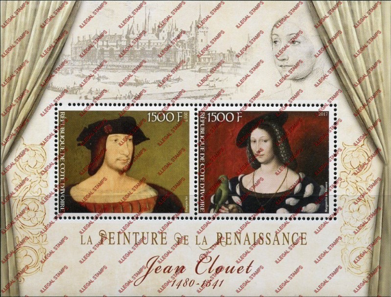 Ivory Coast 2017 Art Paintings Jean Clouet Illegal Stamp Souvenir Sheet of 2 Ivory Coast 2017 Art Paintings Jean Clouet Illegal Stamp Souvenir Sheet of 2