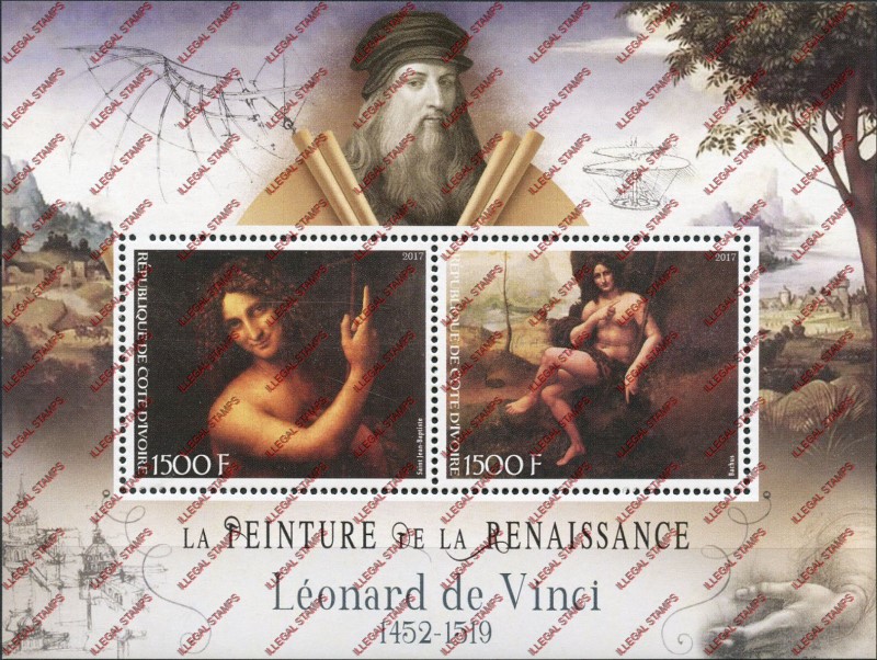 Ivory Coast 2017 Art Paintings Leonard de Vinci Illegal Stamp Souvenir Sheet of 2 Ivory Coast 2017 Art Paintings Leonard de Vinci Illegal Stamp Souvenir Sheet of 2