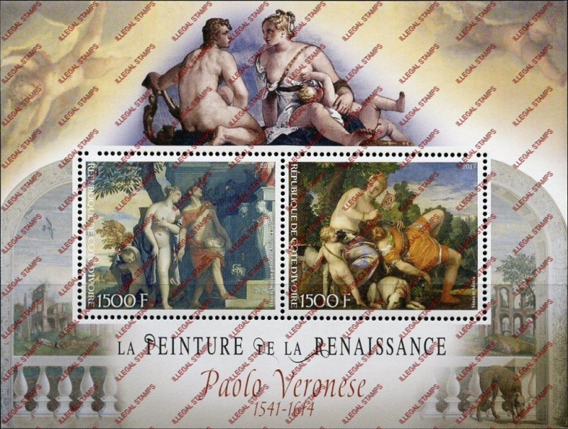 Ivory Coast 2017 Art Paintings Paolo Veronese Illegal Stamp Souvenir Sheet of 2 Ivory Coast 2017 Art Paintings Paolo Veronese Illegal Stamp Souvenir Sheet of 2